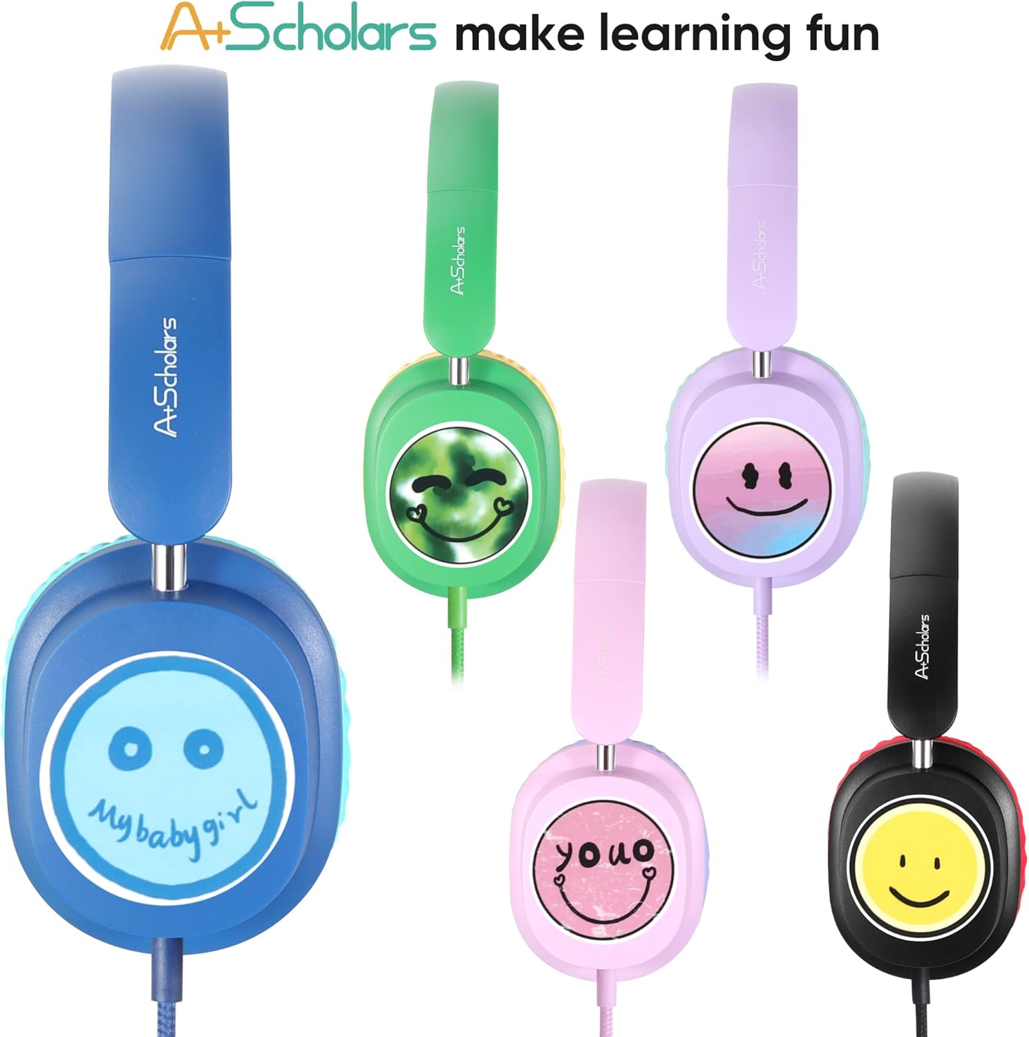 Bulk 5-Pack for K-12 School, Over-Ear Wired Headset with Microphone