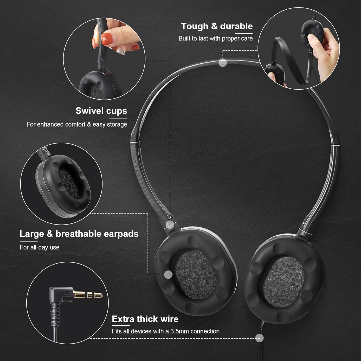 30 Pack Wired Headphones, Adjustable On Ear Headphones