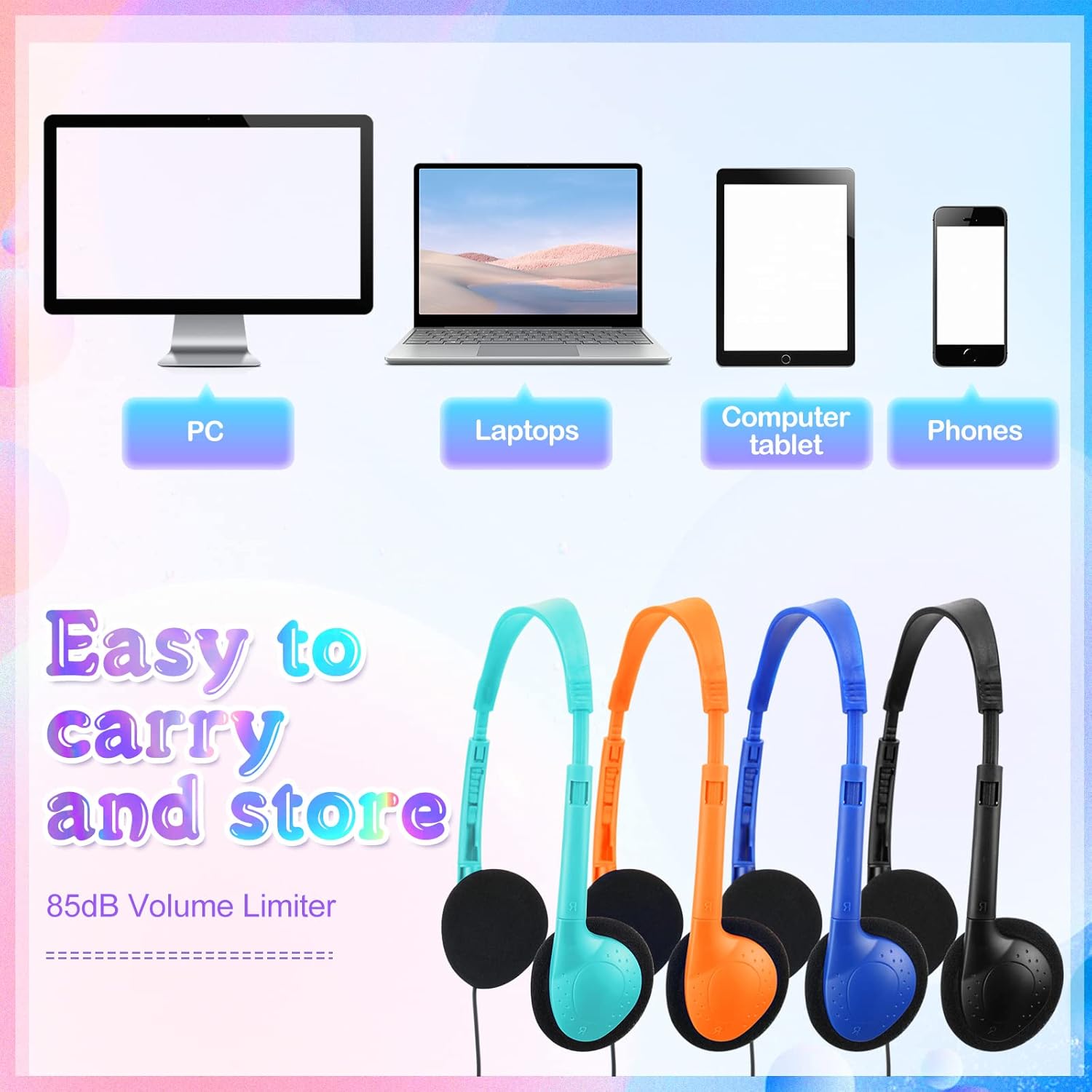 100 Pack Headphones for Classroom Bulk Students Adjustable Headphones Wired Pack Black