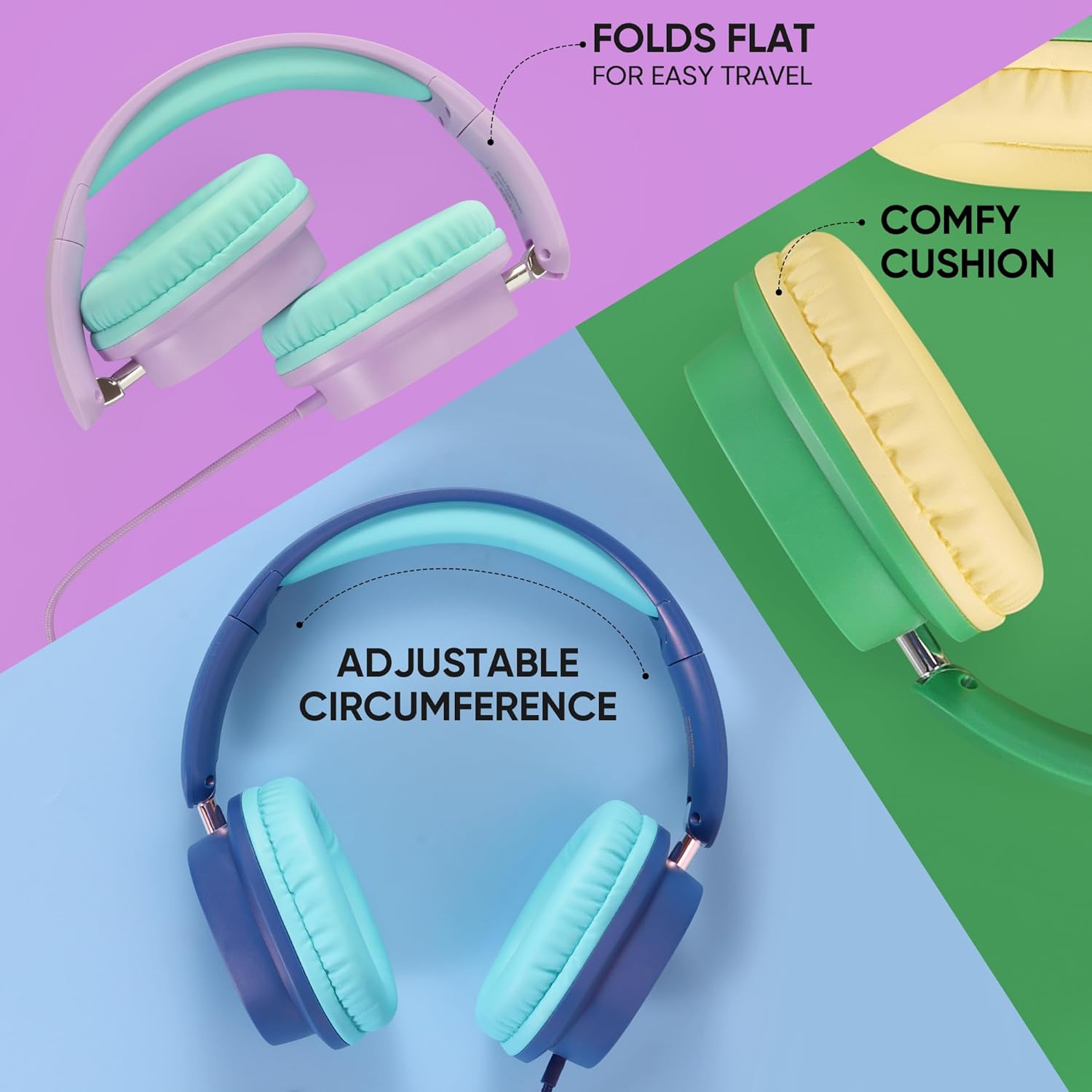 Bulk 5-Pack for K-12 School, Over-Ear Wired Headset with Microphone