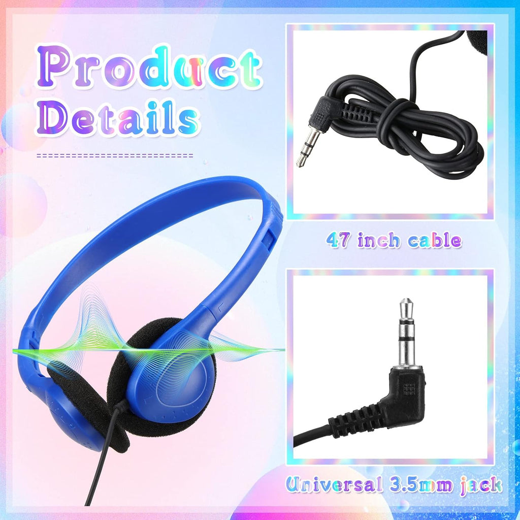 100 Pack Headphones for Classroom Bulk Students Adjustable Headphones Wired Pack Black