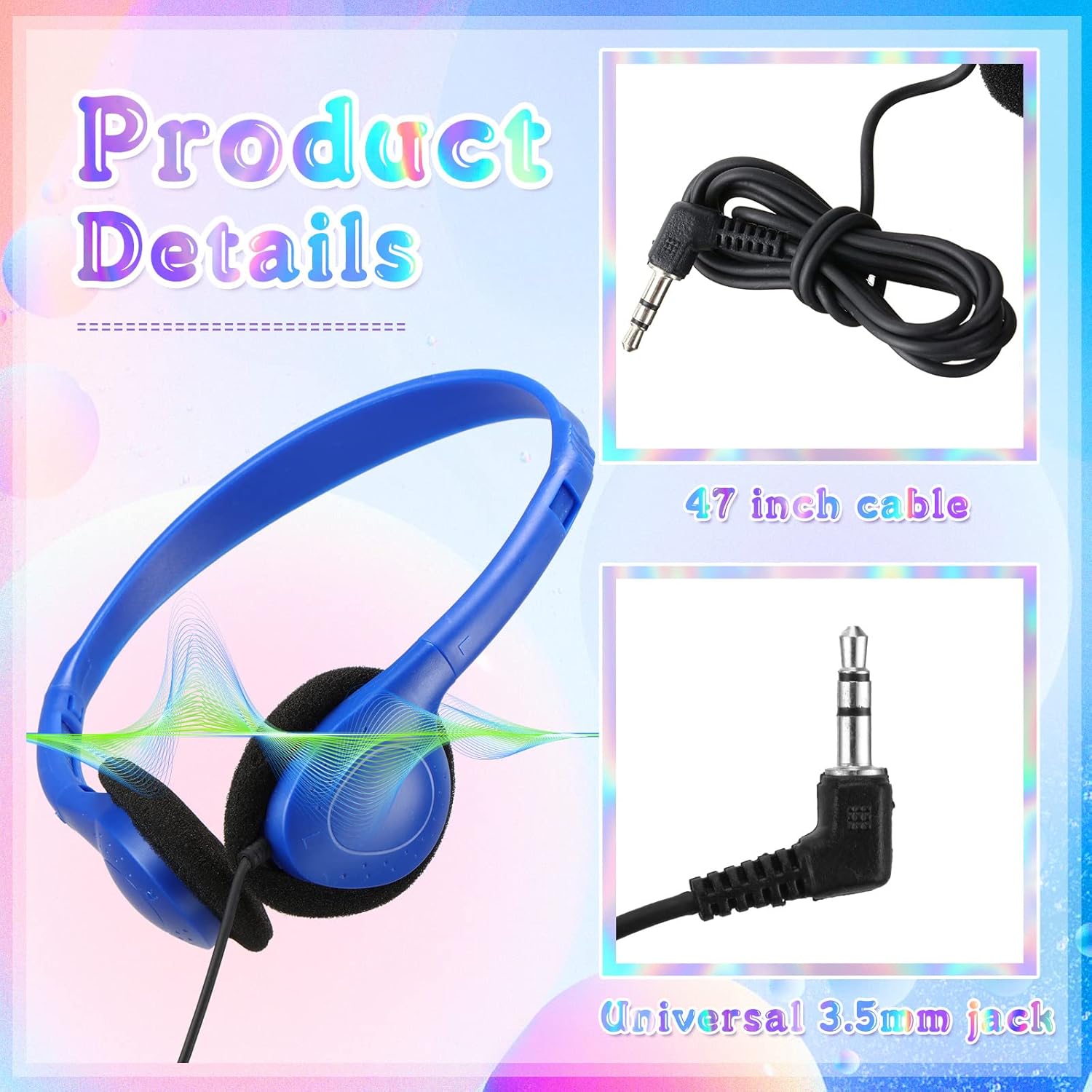 100 Pack Headphones for Classroom Bulk Students Adjustable Headphones Wired Pack Black