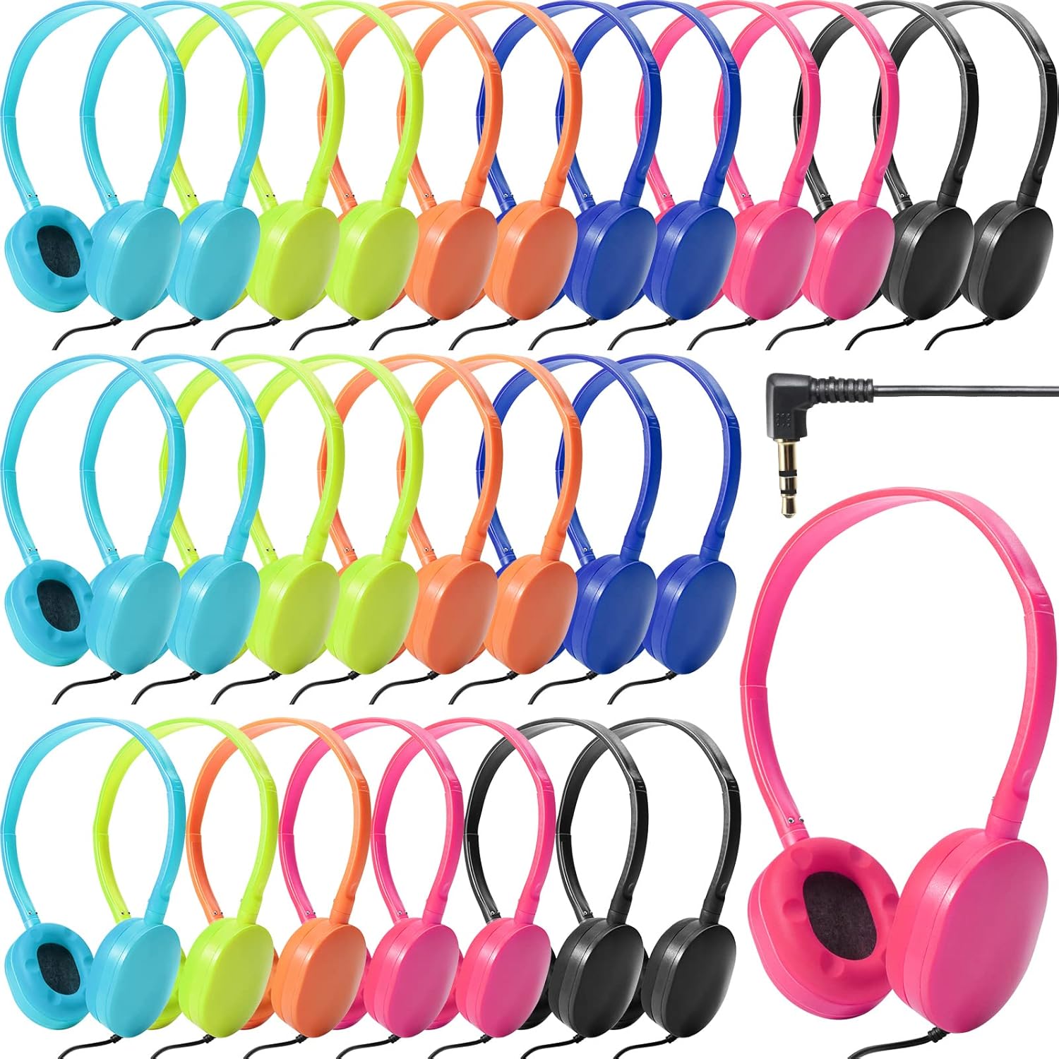 30 Pack Wired Headphones, Adjustable On Ear Headphones