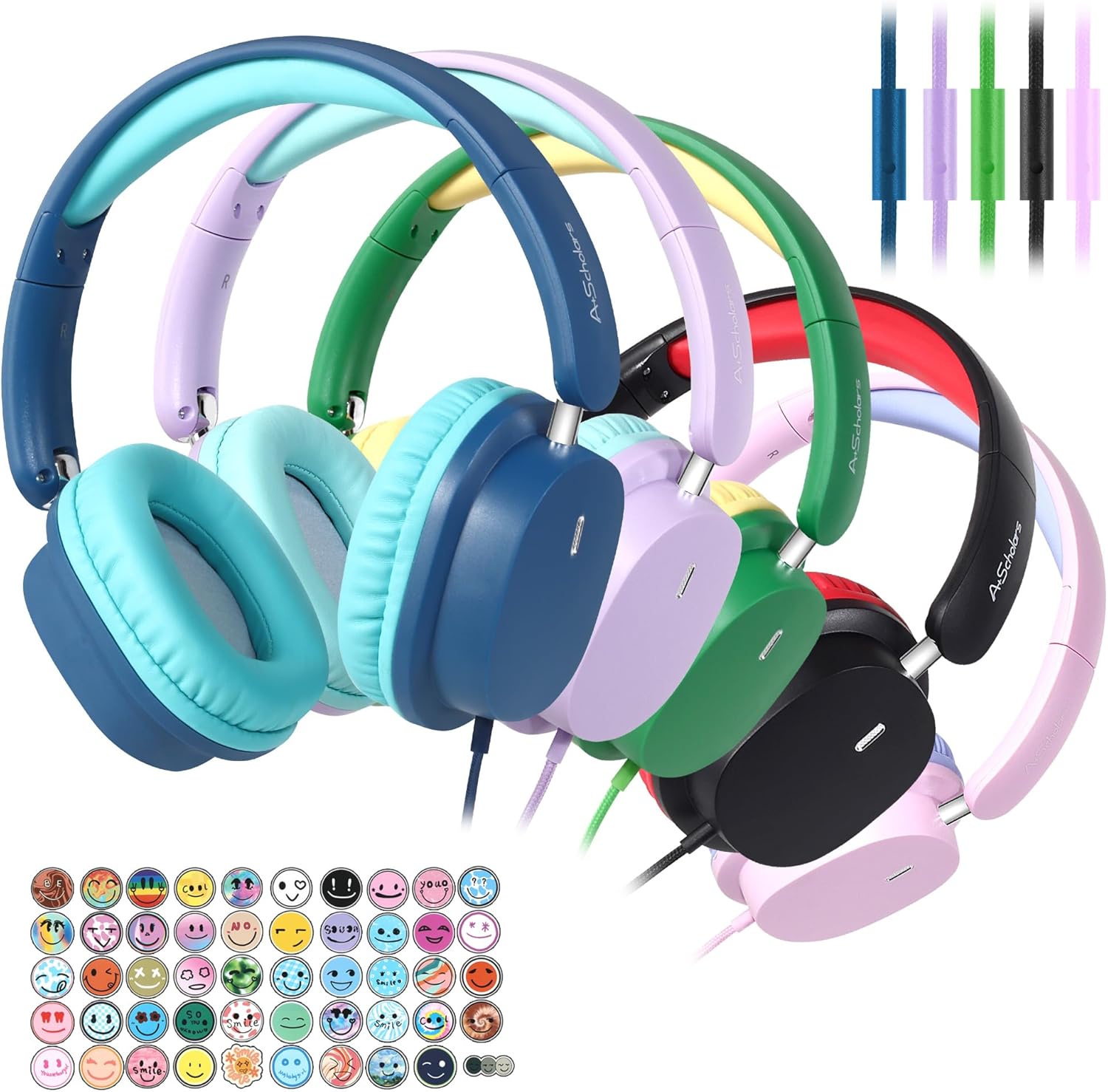 Bulk 5-Pack for K-12 School, Over-Ear Wired Headset with Microphone