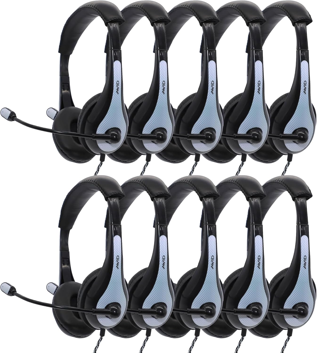 On-Ear Stereo Headphones with Boom Microphone (10-Pack)