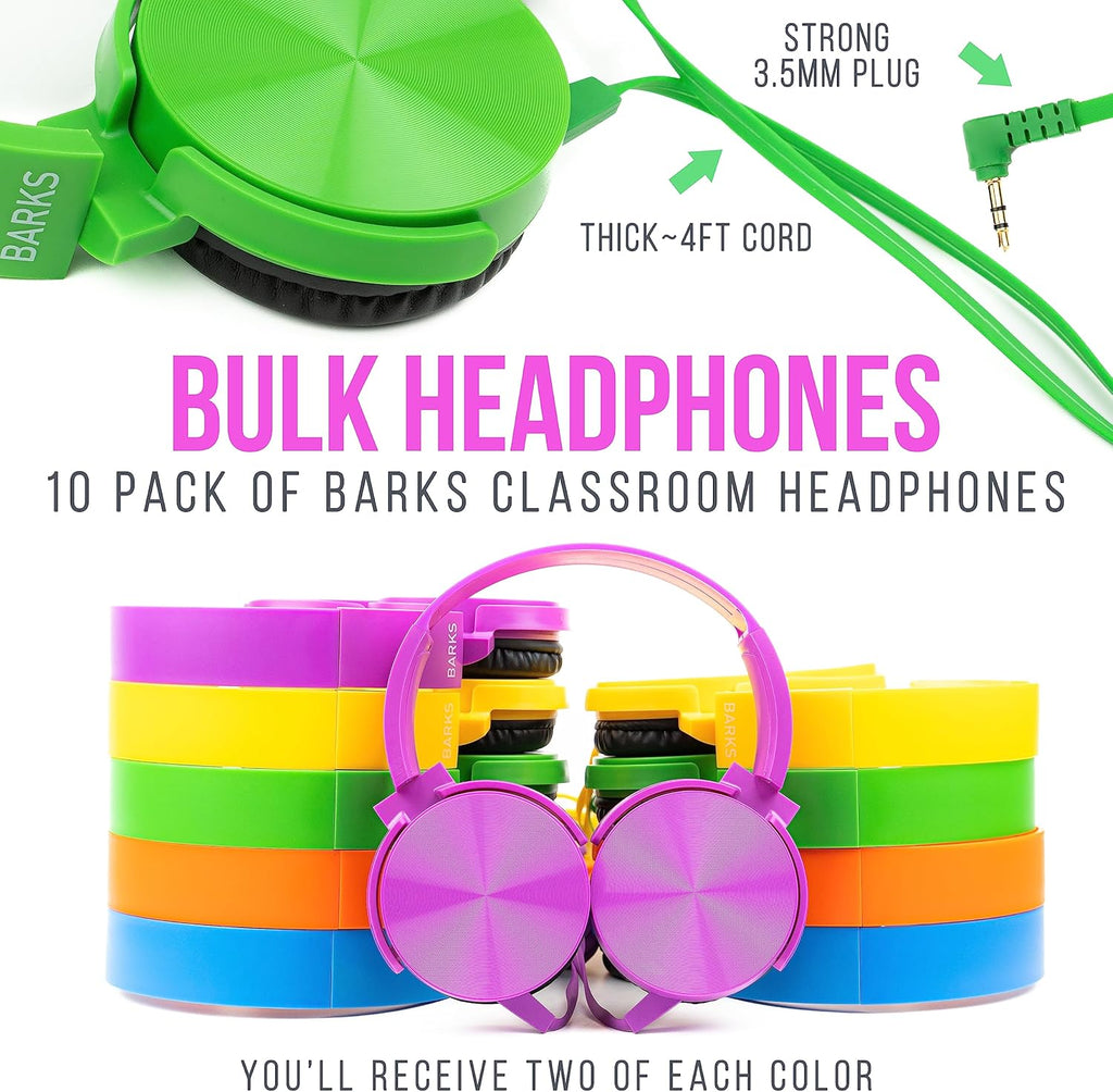 Barks Classroom Headphones (10 Pack, Mixed Colors)