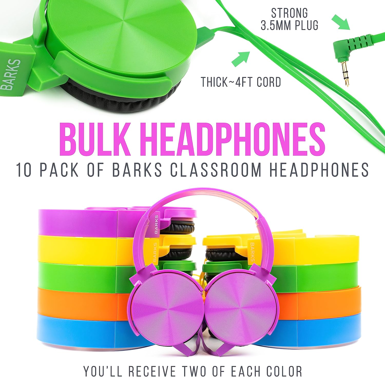 Barks Classroom Headphones (10 Pack, Mixed Colors)