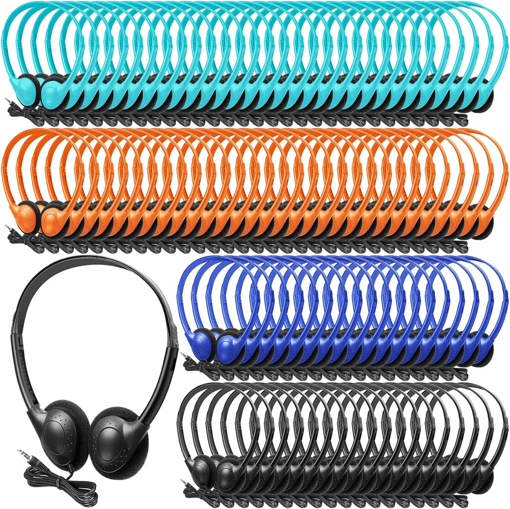 100 Pack Headphones for Classroom Bulk Students Adjustable Headphones Wired Pack Black